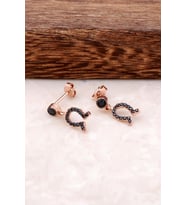 Siyah Safir Taşlı Rose Gümüş Uğur Küpesi 613