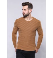 Desenli Bisiklet Yaka Taba Triko  Wessi