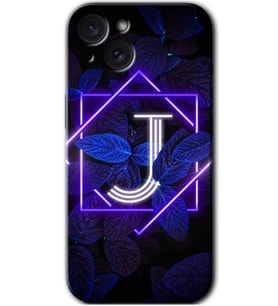 İphone 15 Kılıf HD Desen Baskılı Kılıf - Dark Neon Yaprak J Harfi