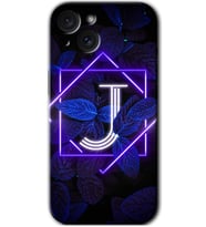 İphone 15 Kılıf HD Desen Baskılı Kılıf - Dark Neon Yaprak J Harfi