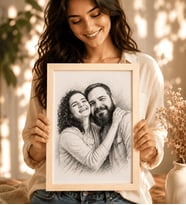 Kişiye Özel Karakalem Fotoğraflı Doğal Ahşap Çerçeve Hediyesi 23,5x32,5 cm