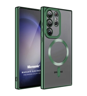 Microsonic Samsung Galaxy S23 Ultra Kılıf MagSafe Luxury Electroplate Koyu Yeşil (Koyu Yeşil)