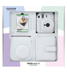 Instax mini 12 Beyaz Fotoğraf Makinesi 10'lu Film Kare Albüm ve Deri Kılıf Bundle Box