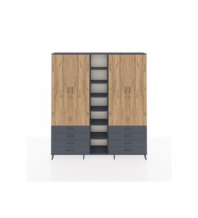 Arges Dolap 10 Raflı 8 Çekmeceli 2 Askılı 220x30x243 Antrasit-Çam/Antrasit