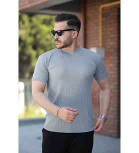 Erkek Bisiklet Yaka örgü Desenli Kısa örme Triko Kısa Kollu T-shirt