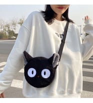 Japon Tarzı Kawaii Çanta Kadın Kol Çantası Karikatür Peluş Omuzdan Askılı Siyah Çanta