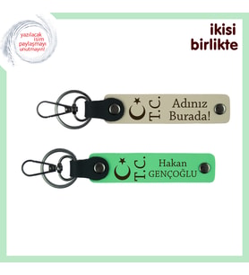 Birlikte Taşınacak Hatıra, Ay Yıldız TC Sevgiliye Özel Kişisel Anahtarlık Takımı, Sütlü Kahve-Yeşil