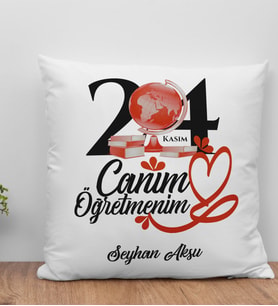 BK Gift Kişiye Özel Öğretmenler Günü Beyaz Kırlent Yastık- 12, Öğretmene Hediye, Öğretmenler Günü