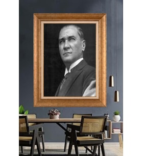 Altın Varaklı Çerçeveli Paspartulu Atatürk Tablo DC1190 (Gold)