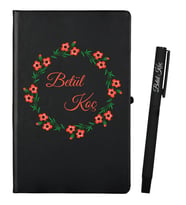 Kişiye Özel Doğumgünü Hediyesi Siyah Defter ve Siyah Roller Kalem Seti
