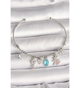Pirinç Gümüş Renk Sallantı Zirkon Taşlı Ayıcık Figür Çiçek Detay Charm Kadın Bileklik - TJ-BB6908