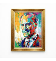 Tablore Modern Sanat Renkli Atatürk Tablosu - Pop Art Tarzı Gold Çerçeveli Kanvas