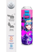 Coral High 500 ml Pipetli ve Direkt İçim Çelik Termos/Matara - Kız Çocuk -  Coral High KidsMor Pembe Anime Kedi Desenli