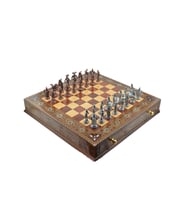Gifthome Metal Satranç Takımı Battal İspanyol Antik Sedefli Ceviz Çekmeceli Satranç Tahtası