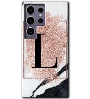 Galaxy S24 Ultra Kılıf HD Desen Baskılı Kılıf - Pembe Mermer Desenli L Harfi