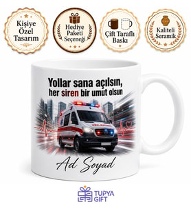 Ambulans Şoförü İsme Özel Kupa Bardak Trafikte Zamanla Yarışan Kurtarıcı Hediye