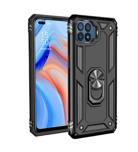 Oppo Reno 4 Lite Uyumlu Kılıf Standlı Manyetik Yüzüklü Military Magnetic Ring Polycarbonate and TPU Case (Siyah)