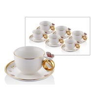 LAMEDORE BUTTERFLY DECAL WHITE GOLD 6PCS COFFEE CUPS SET