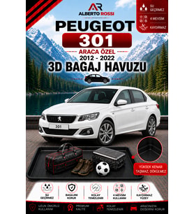 Peugeot 301 2012 - 2022 Araca Özel 3D Bagaj Havuzu