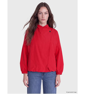 LCW Modest Kırmızı Hakim Yaka Oversize Kadın Yağmurluk