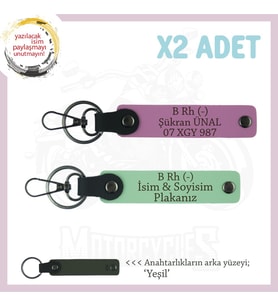 Hız Severlere, İsim Plaka ve B Rh (-) Kan Grubu Yazılı x2 Anahtarlık Set, Hediyelik, Yeşil-Pembe-Ysl (Çok Renkli)