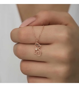 Gümüş Rose Kedi Kadın Kolye