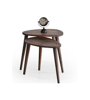 FAVdecor Sweet Masif Doğal Ahşap Zigon Sehpa 2'li Set, Modern Masif Yan Sehpa (Koyu Ceviz)