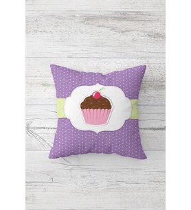 Cupcake Desenli Çift Tarafı Baskılı Gizli Fermuarlı Yastık Kılıfı Kırlent Koltuk Yastık Kılıfı (Eflatun)