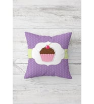 Cupcake Desenli Çift Tarafı Baskılı Gizli Fermuarlı Yastık Kılıfı Kırlent Koltuk Yastık Kılıfı (Eflatun)