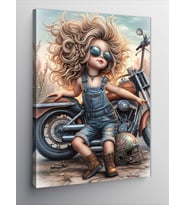 Kanvas Tablo Chopper Motor Ve Küçük Kız