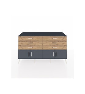 Kronos Konsol 2 Raflı 6 Çekmeceli 4 Kapaklı 176x59x99 Antrasit-Antrasit/Çam