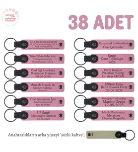 Pembe & S Kahve, Cinsiyet Partisi Katılımcılarına, 38'li Set, Kişisel Mesaj Eklenebilir Anahtarlık