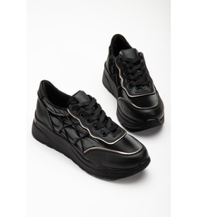 Paraşüt Malzeme Kalın Taban Bağlı Siyah Kadın Spor Ayakkabı