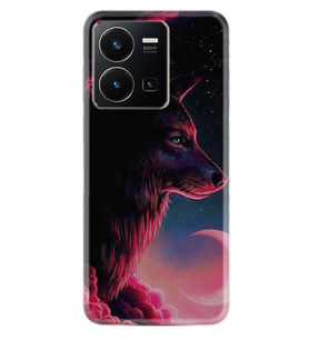 Vivo Y35 Kılıf Resimli Desenli Baskılı Silikon Wolf and Moon 1380