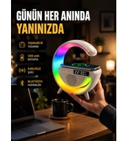 Kablosuz Şarjlı Led Masa Lambası Çalar Saat Ve Beyaz Gürültü Özellikli
