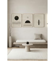 Nötr Tonlarda Soyut Geometrik Minimalist 3’lü Ahşap Çerçeveli Tablo Seti