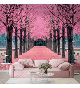 Pembe Ağaç Orman Manzaralı Duvar Kağıdı