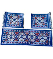 Antik Kilimden Serme Oto Kılıfı Takımı, binek araçlar için, 3 Parça 40x130cm (Mavi)