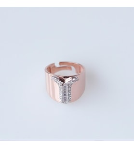 Y Harfi Baget Taşlı Rose Gold Kaplama Gümüş Yüzük