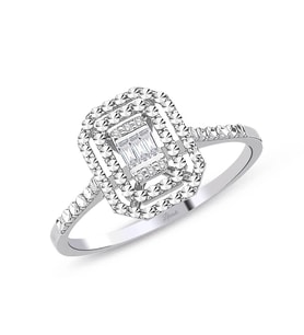 0.05 Ct Modern Tasarım Baget Kare Tektaş Yüzük (Beyaz)