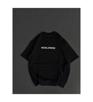 Unisex Bisiklet Yaka Baskılı Oversize T-Shirt - Siyah