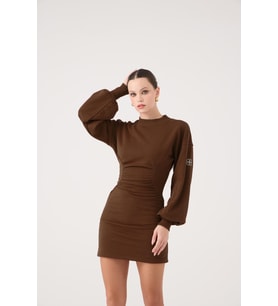 Belden Oturmalı Mini Nancy Elbise Kahve