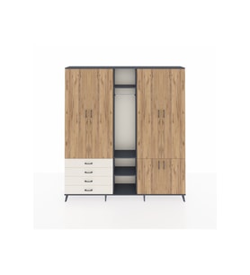 Arges Dolap 14 Raflı 4 Çekmeceli Tek Askılı 220x30x243 Antrasit-Çam/Aytaşı