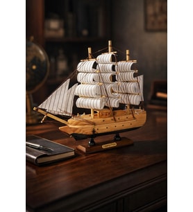 Büyük Boy El Yapımı Ahşap Yelkenli Gemi Maketi 24 x 24 CM – Dekoratif Lüx Hediyelik 529 EB