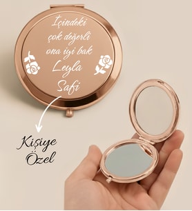 Sevgiliye Özel İsim Baskılı İçindeki çok değerli ona iyi bak yazılı Rose Gold Makyaj Aynası Cep Aynası (Rose Gold Altın)