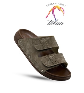 Sermoda Erkek Terlik - Çift Toka Ayarlanabilir Esnek Taban Deri Erkek Terlik C Haki