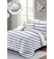 Lastikli Çarşaflı %100 Pamuk Saten Çift Kişilik Nevresim Takımı Soft Strip Luxury