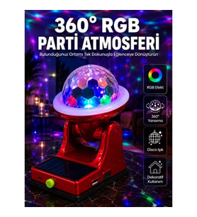 Mey İthalat® 360° RGB LED Disco Işığı Ayarlanabilir Başlıklı Güneş Enerjili Projektör Lamba