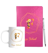Kişiye Özel Pembe Defter Kalem & Kupa Hediye Seti