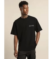 pilelistore- Unisex Bisiklet Yaka Baskılı Oversize T-Shirt - Siyah